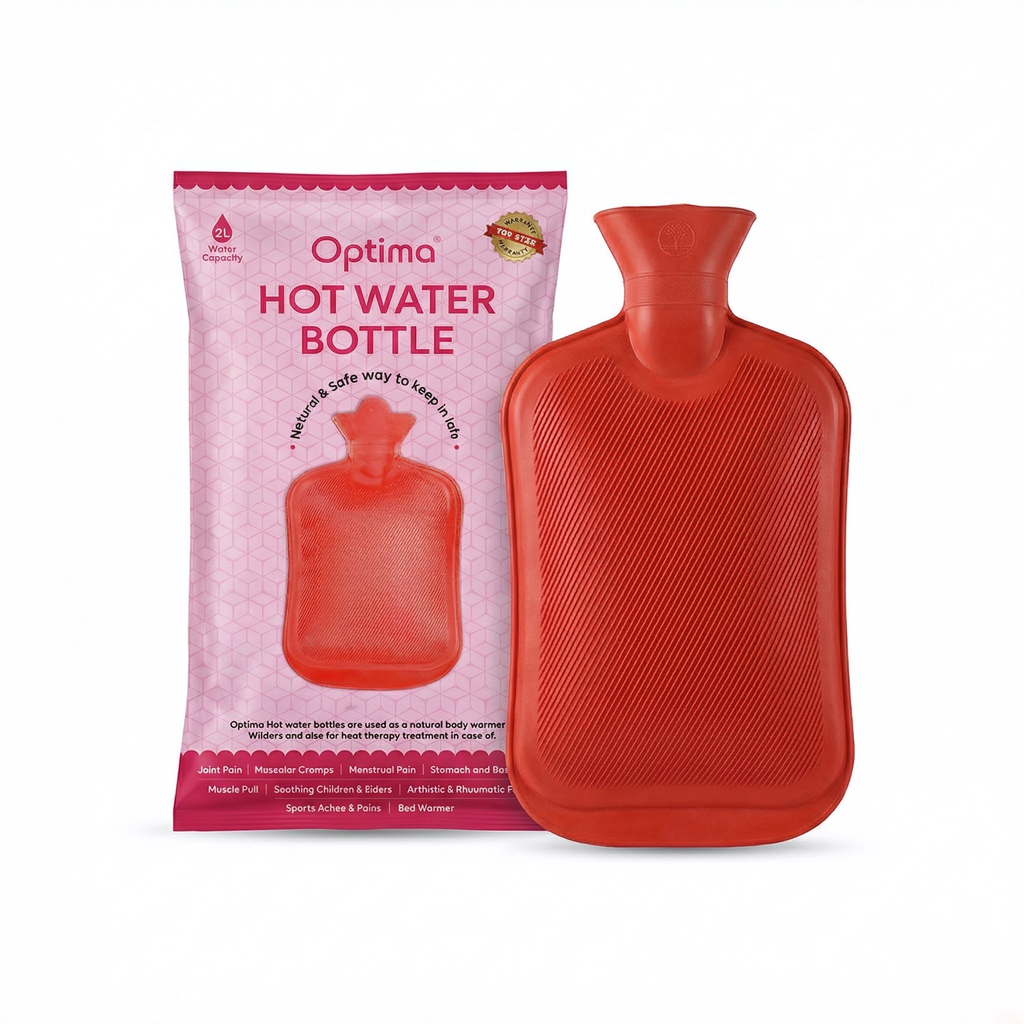OPTIMA 2L HOT WATER BOTTLE ( RED ) FOR PAIN RELIEF – LEAK -PROOF, DURABLE & FLEXIBLE