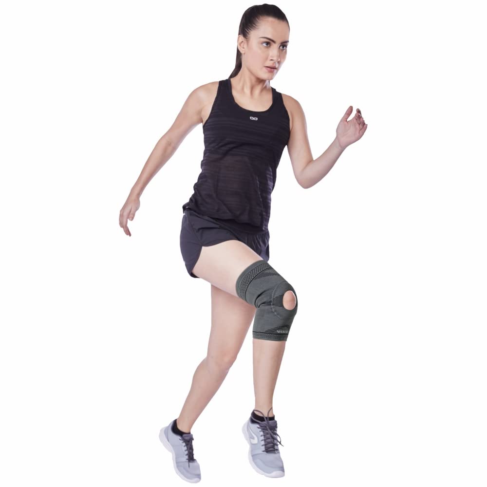 VISSCO KNEE CAP WITH OPEN PATELLA- GREY (SINGLE PEICE)