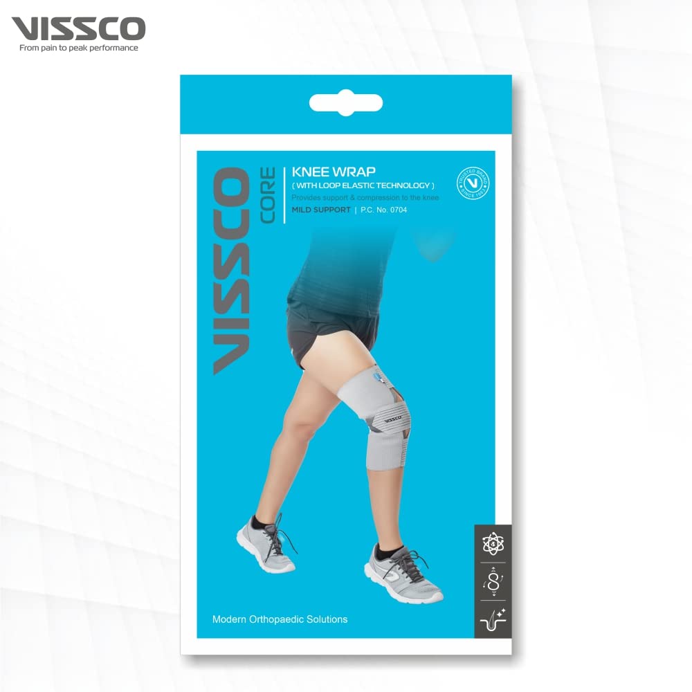 VISSCO KNEE WRAP WITH LOOP ELASTIC TECHNOCLOGY | GREY (SINGLE PIECE)