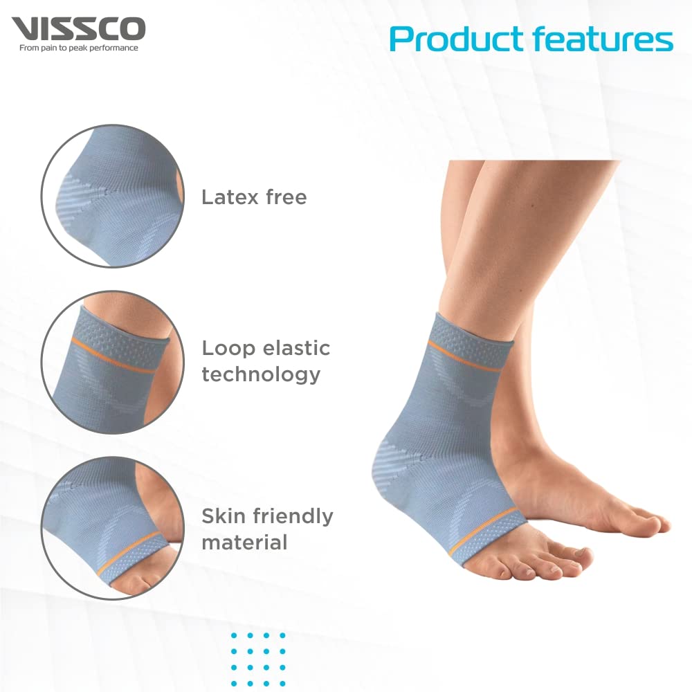 VISSCO ANKLE SUPPORT WITH SILICONE PRESSURE PAD (GREY)