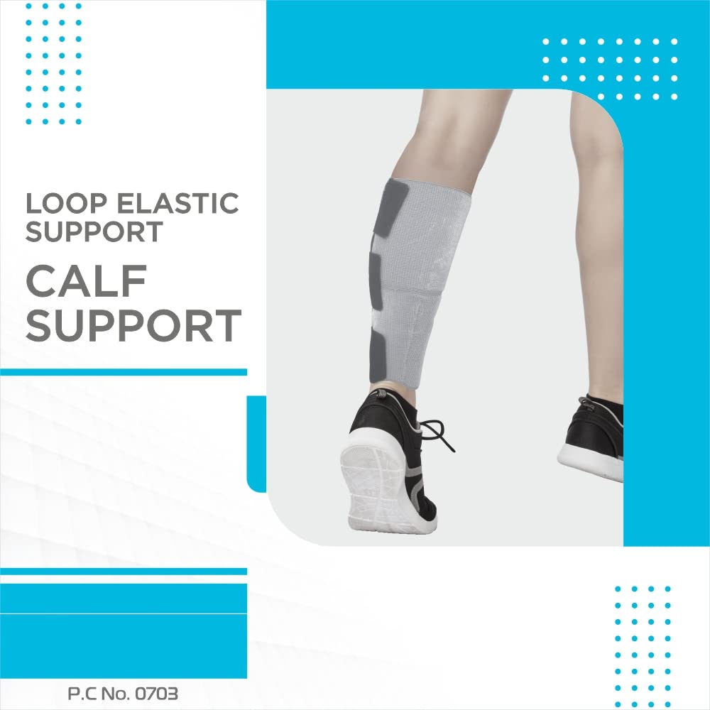 VISSCO LOOP ELASTIC CALF SUPPORT | PROVIDE MILD COMPRESSION TO RELIEF CALF PAIN- GREY (SINGLE PIECE)