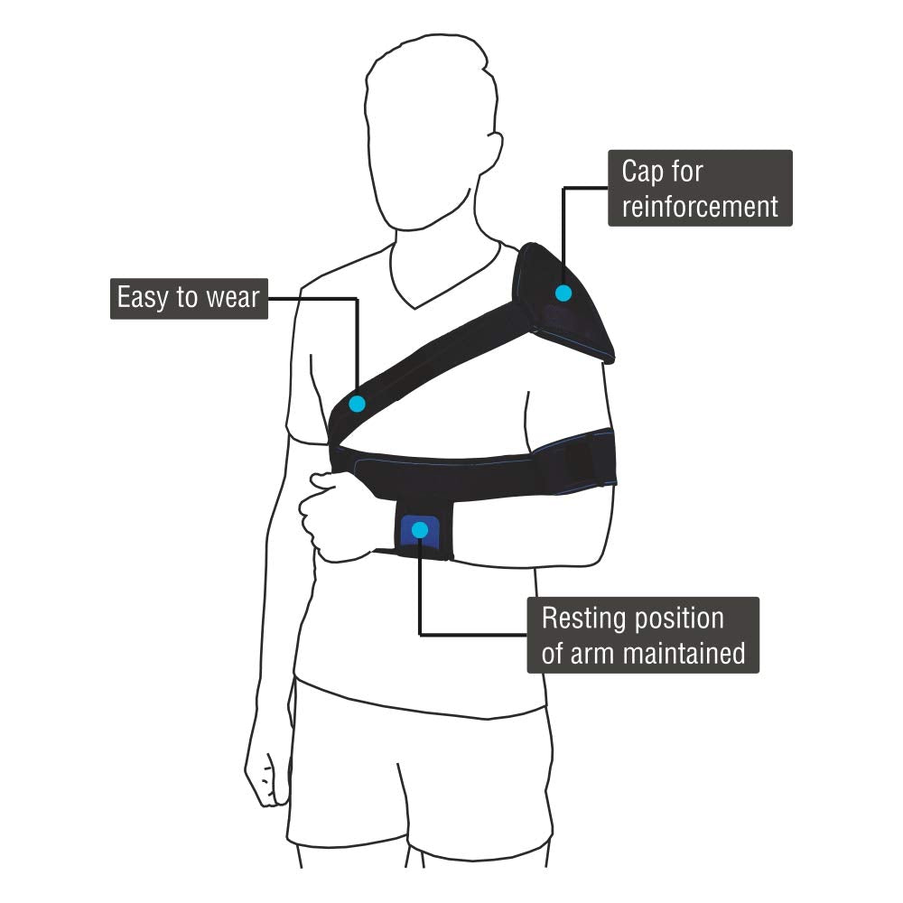 VISSCO ELASTIC SHOULDER IMMOBILIZER WITH CAP (FIRM SUPPORT) - BLACK