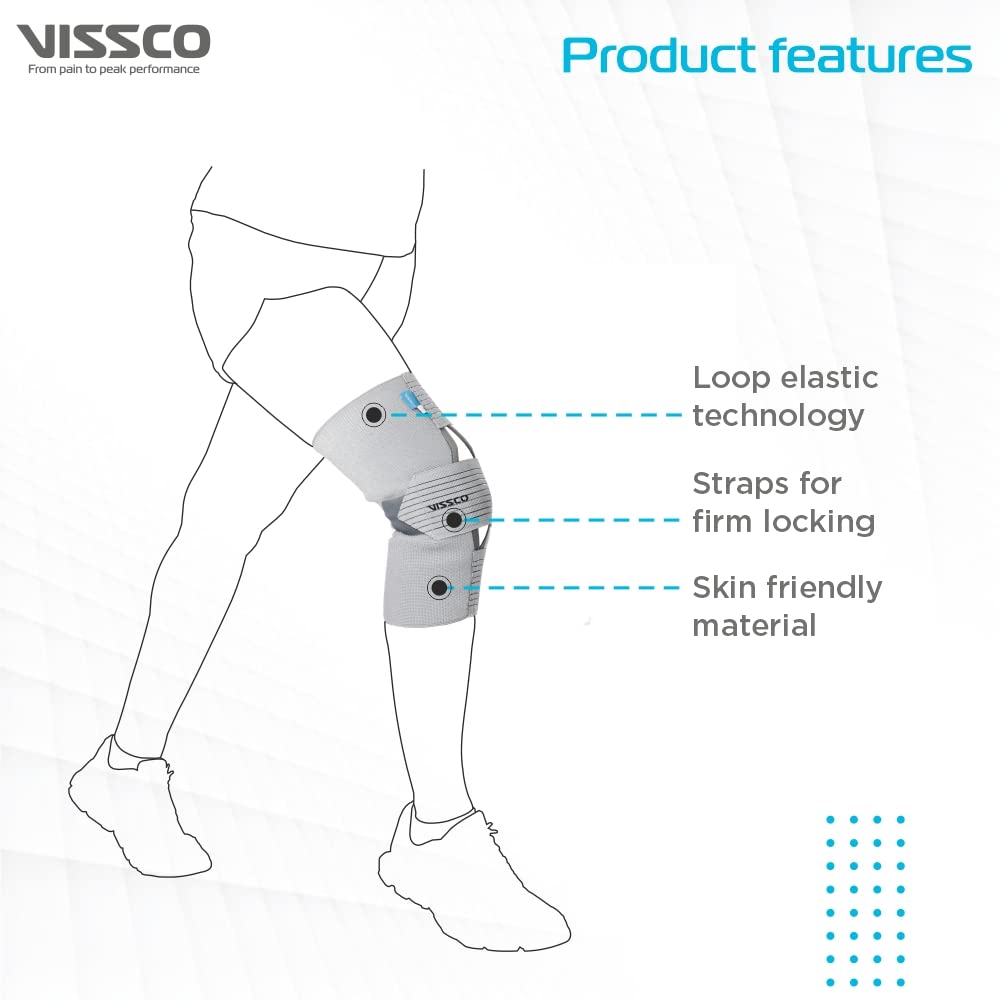 VISSCO KNEE WRAP WITH LOOP ELASTIC TECHNOCLOGY | GREY (SINGLE PIECE)