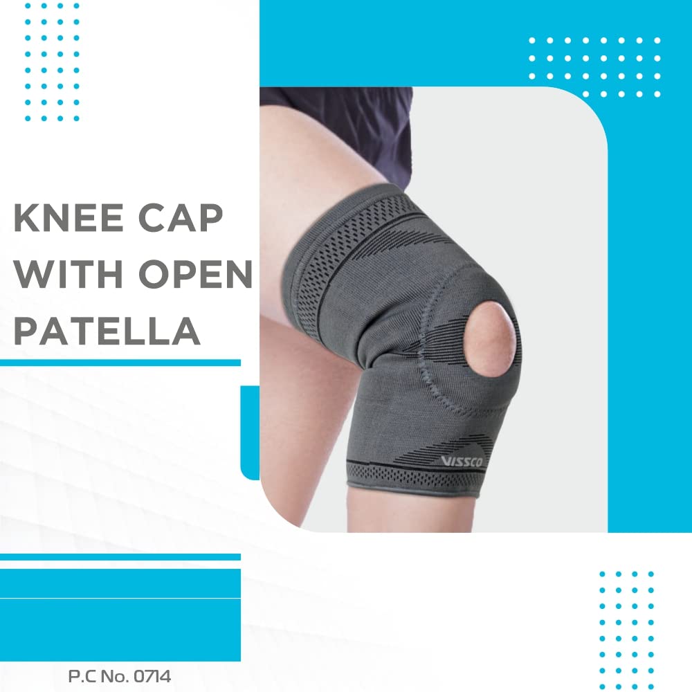 VISSCO KNEE CAP WITH OPEN PATELLA- GREY (SINGLE PEICE)