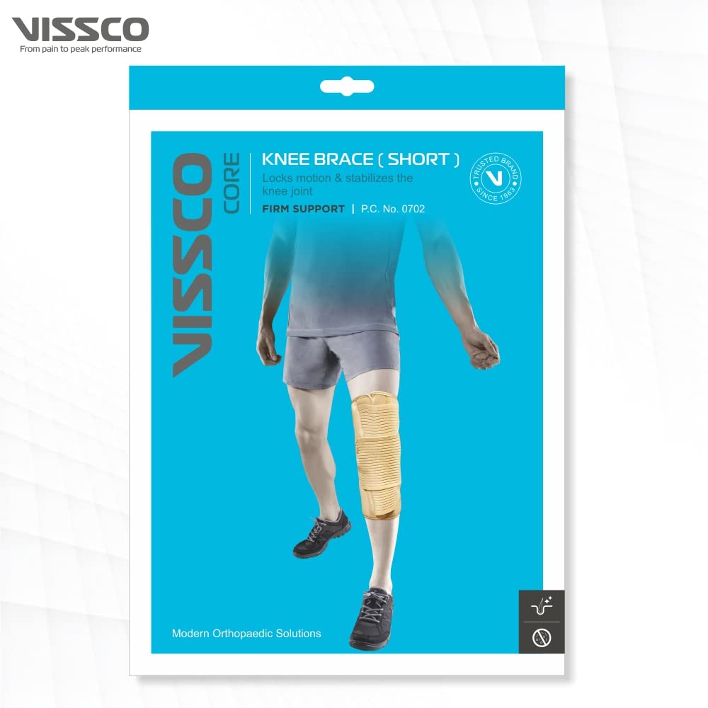 VISSCO KNEE BRACE - SHORT (14" BRACE) IDEAL FIRM KNEE SUPPORT THAT LIMITS KNEE MOTION - BEIGE