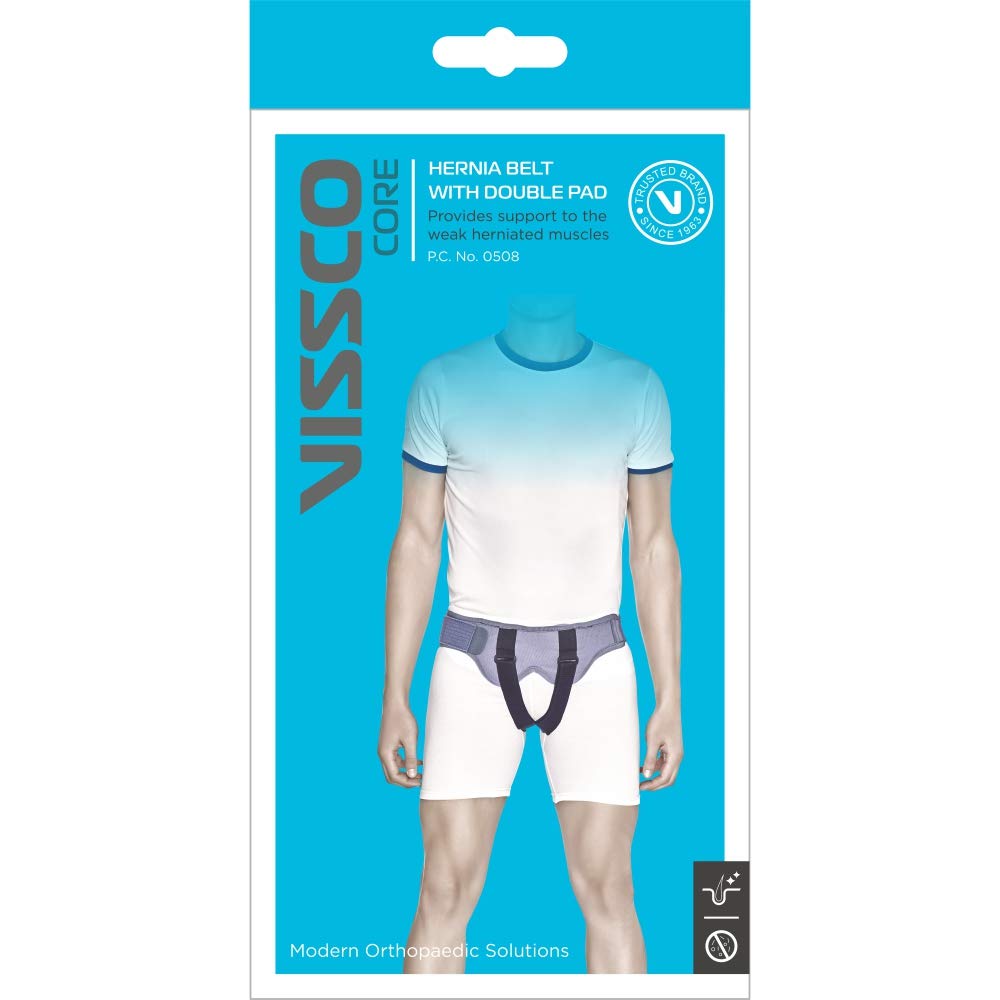 VISSCO HERNIA BELT WITH DOUBLE PAD | PROVIDES MODERATE SUPPORT TO WEAK HERNIATED MUSCLES (GREY)