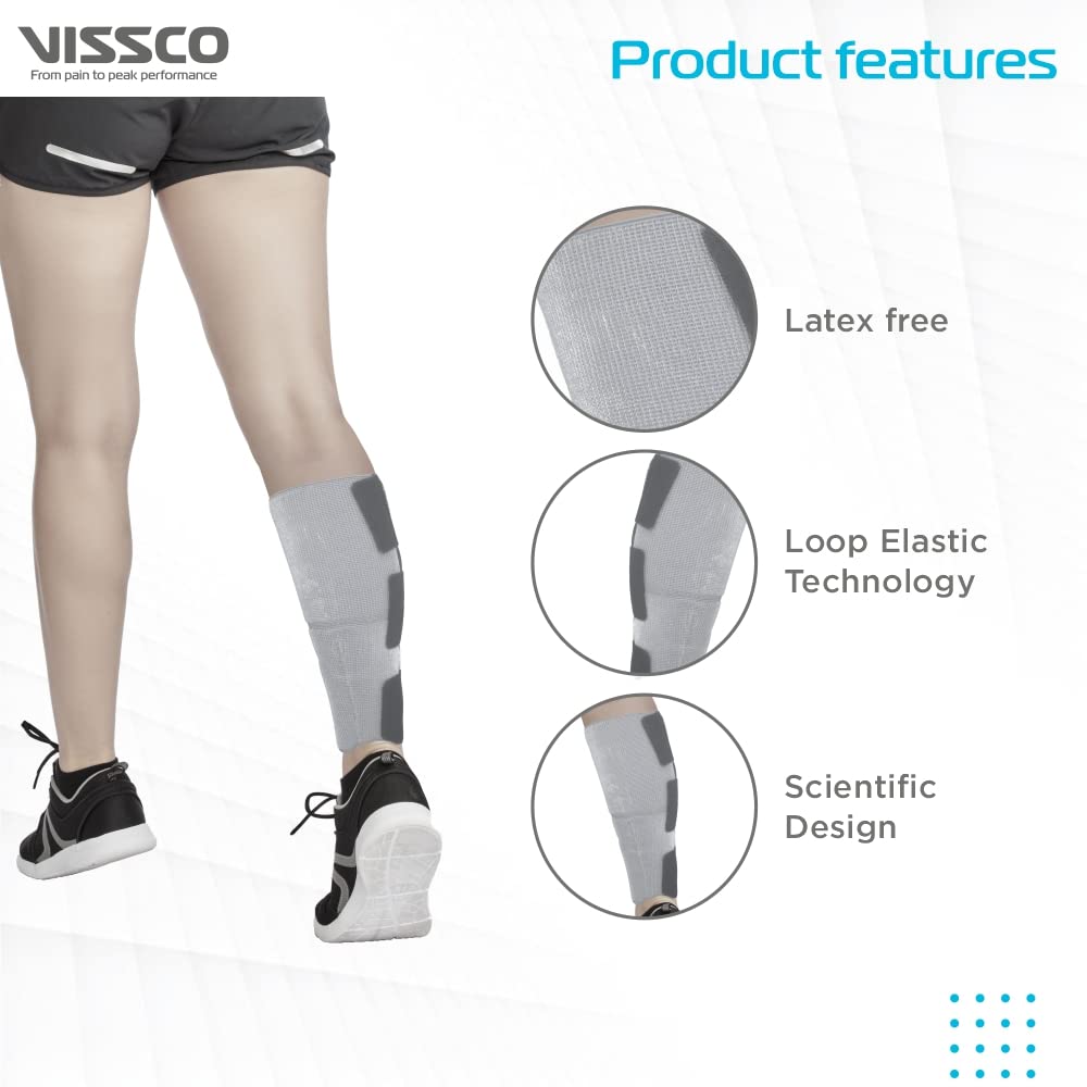 VISSCO LOOP ELASTIC CALF SUPPORT | PROVIDE MILD COMPRESSION TO RELIEF CALF PAIN- GREY (SINGLE PIECE)