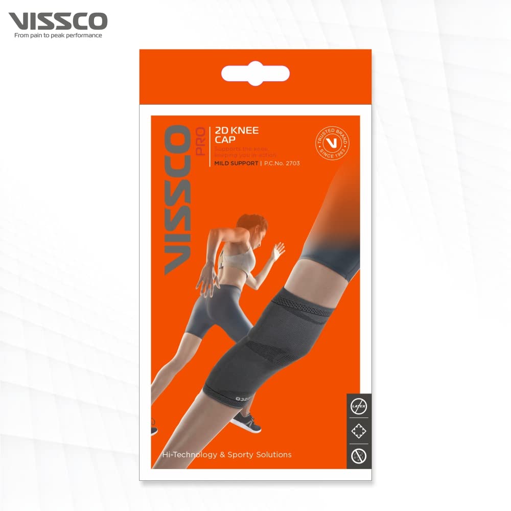 VISSCO STRECHABLE 2D KNEE CAP | IDEAL MILD SUPPORT FOR FREE KNEE MOVEMENT - GREY