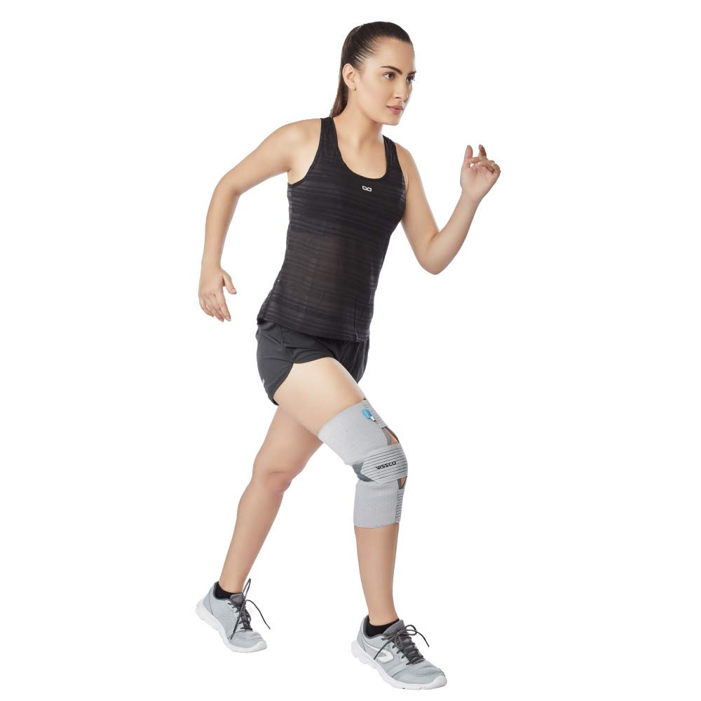 VISSCO KNEE WRAP WITH LOOP ELASTIC TECHNOCLOGY | GREY (SINGLE PIECE)