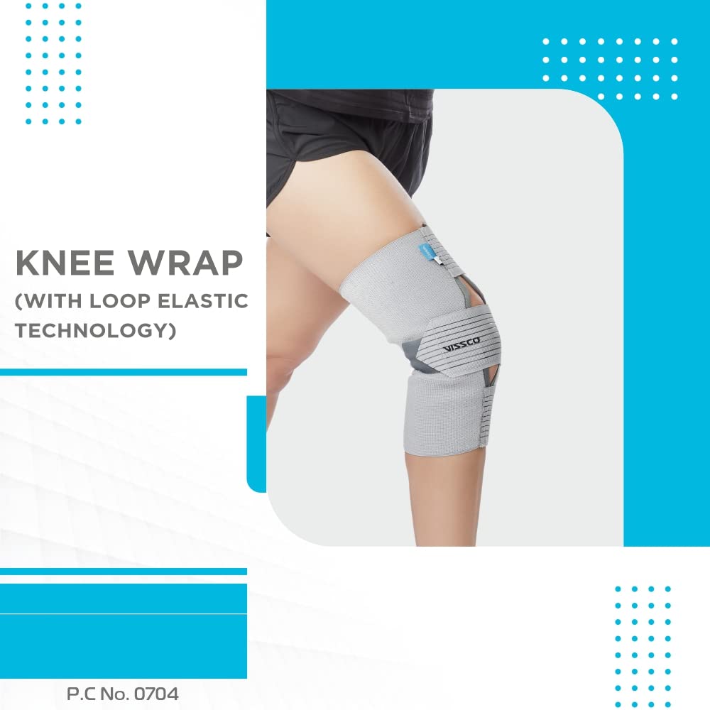 VISSCO KNEE WRAP WITH LOOP ELASTIC TECHNOCLOGY | GREY (SINGLE PIECE)