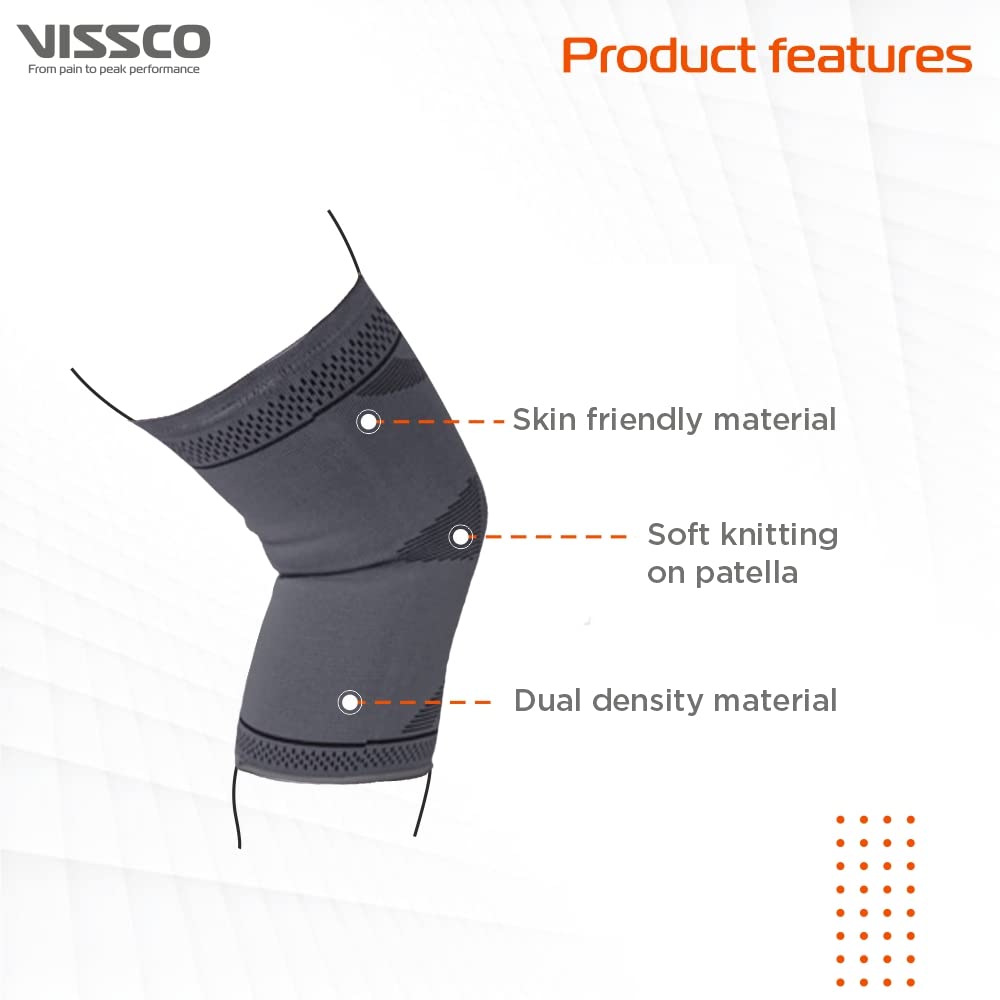 VISSCO STRECHABLE 2D KNEE CAP | IDEAL MILD SUPPORT FOR FREE KNEE MOVEMENT - GREY