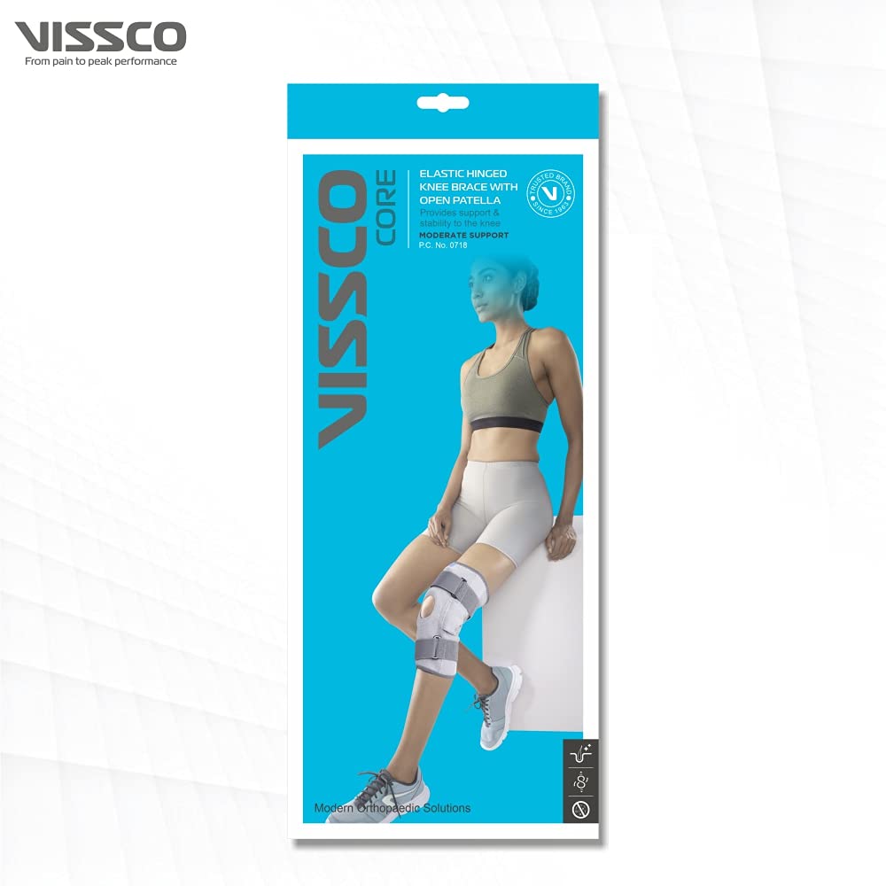 VISSCO STRACHABLE HINGED ELASTC WITH OPEN PATELLA - GREY (SINGLE PIECE)