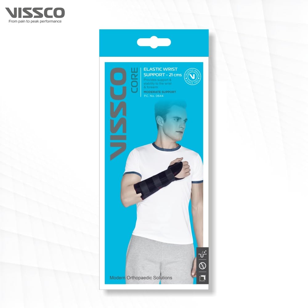 VISSCO ELASTIC WRIST SUPPORT (21CM) | PROVIDES FIRM SUPPORT FOR COLLES FRACTURE- BLACK