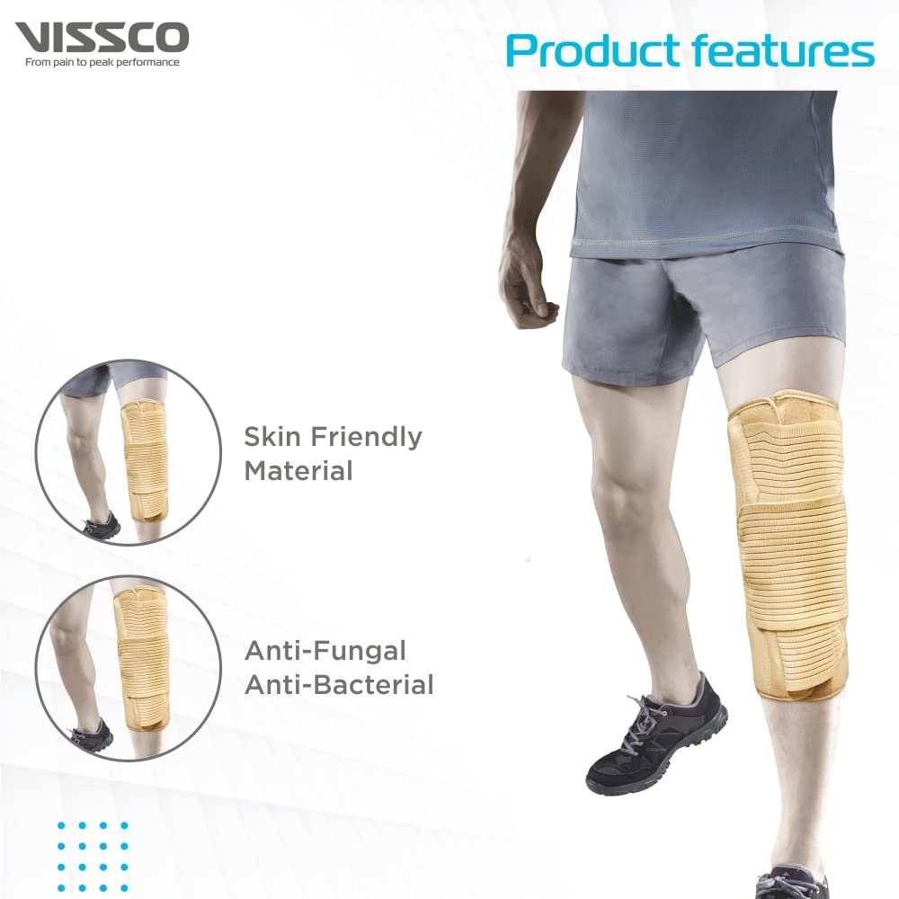 VISSCO KNEE BRACE - SHORT (14" BRACE) IDEAL FIRM KNEE SUPPORT THAT LIMITS KNEE MOTION - BEIGE
