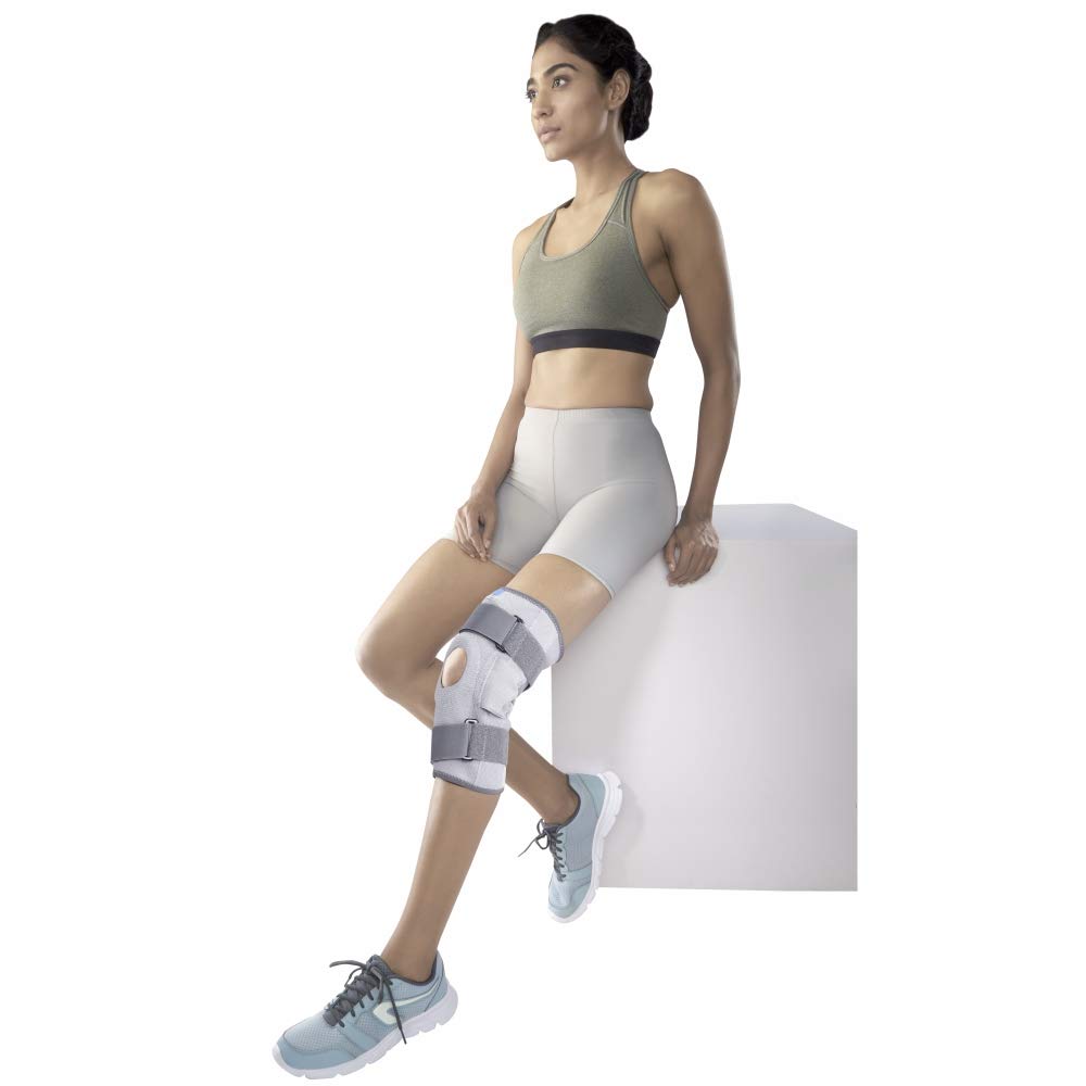 VISSCO STRACHABLE HINGED ELASTC WITH OPEN PATELLA - GREY (SINGLE PIECE)