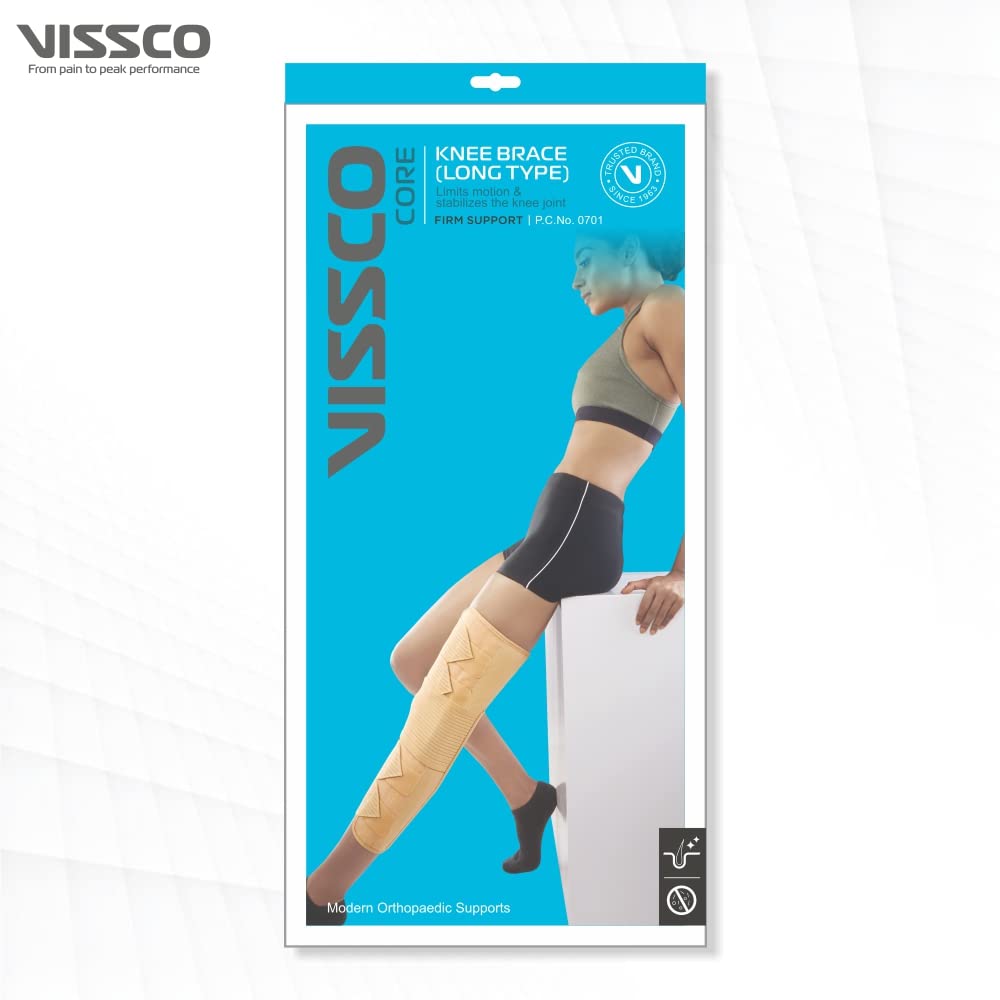 VISSCO KNEE BRACE - LONG (19" BRACE) | IDEAL FIRM KNEE SUPPORT THAT LIMITS KNEE MOTION & STABILIZES KNEE- BEIGE