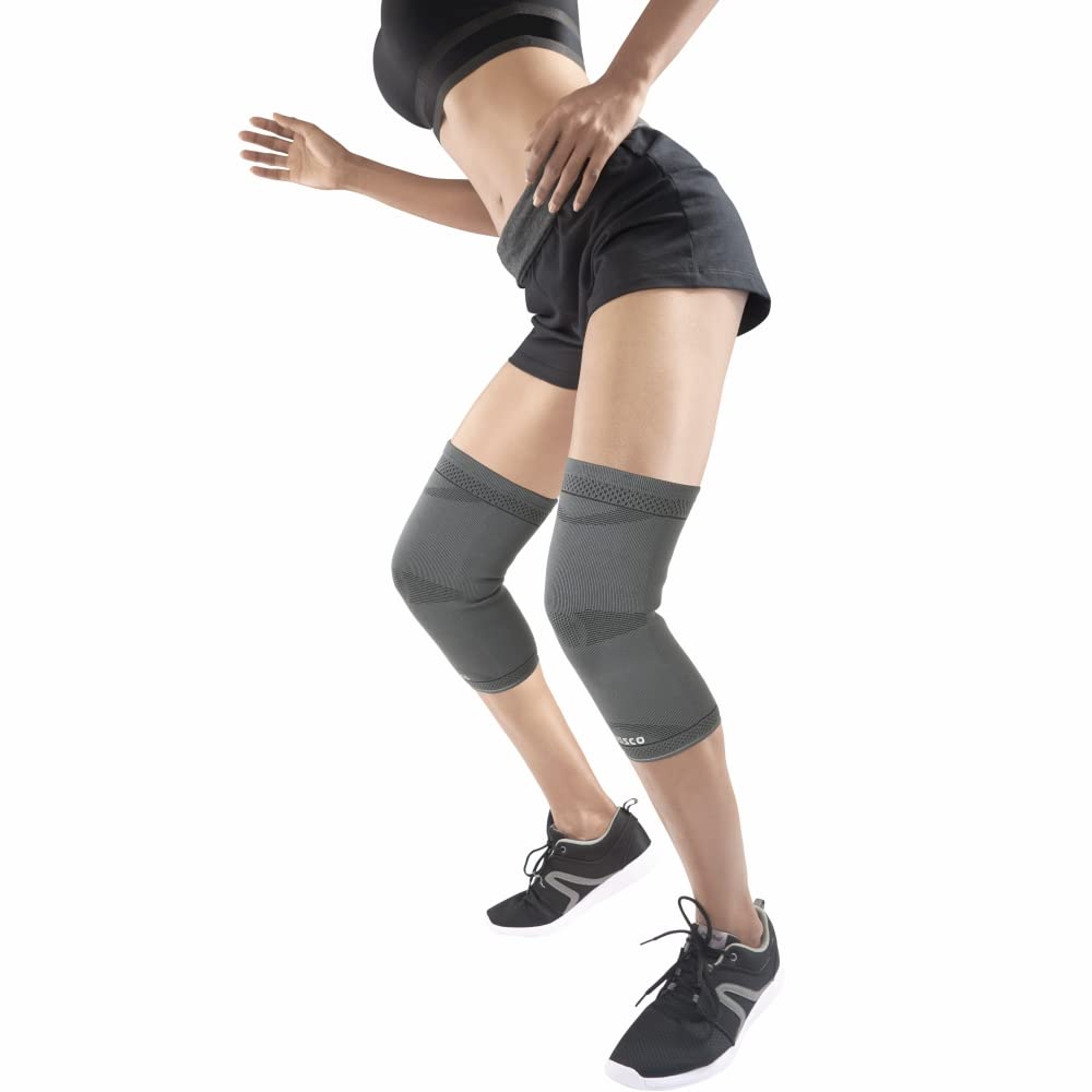 VISSCO STRECHABLE 2D KNEE CAP | IDEAL MILD SUPPORT FOR FREE KNEE MOVEMENT - GREY