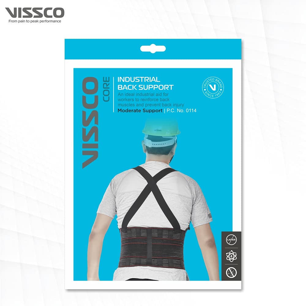 VISSCO INDUSTRIAL BACK SUPPORT (MODERATE SUPPORT) FOR LIFTING HEAVY MATERIAL/ GOODS- BLACK