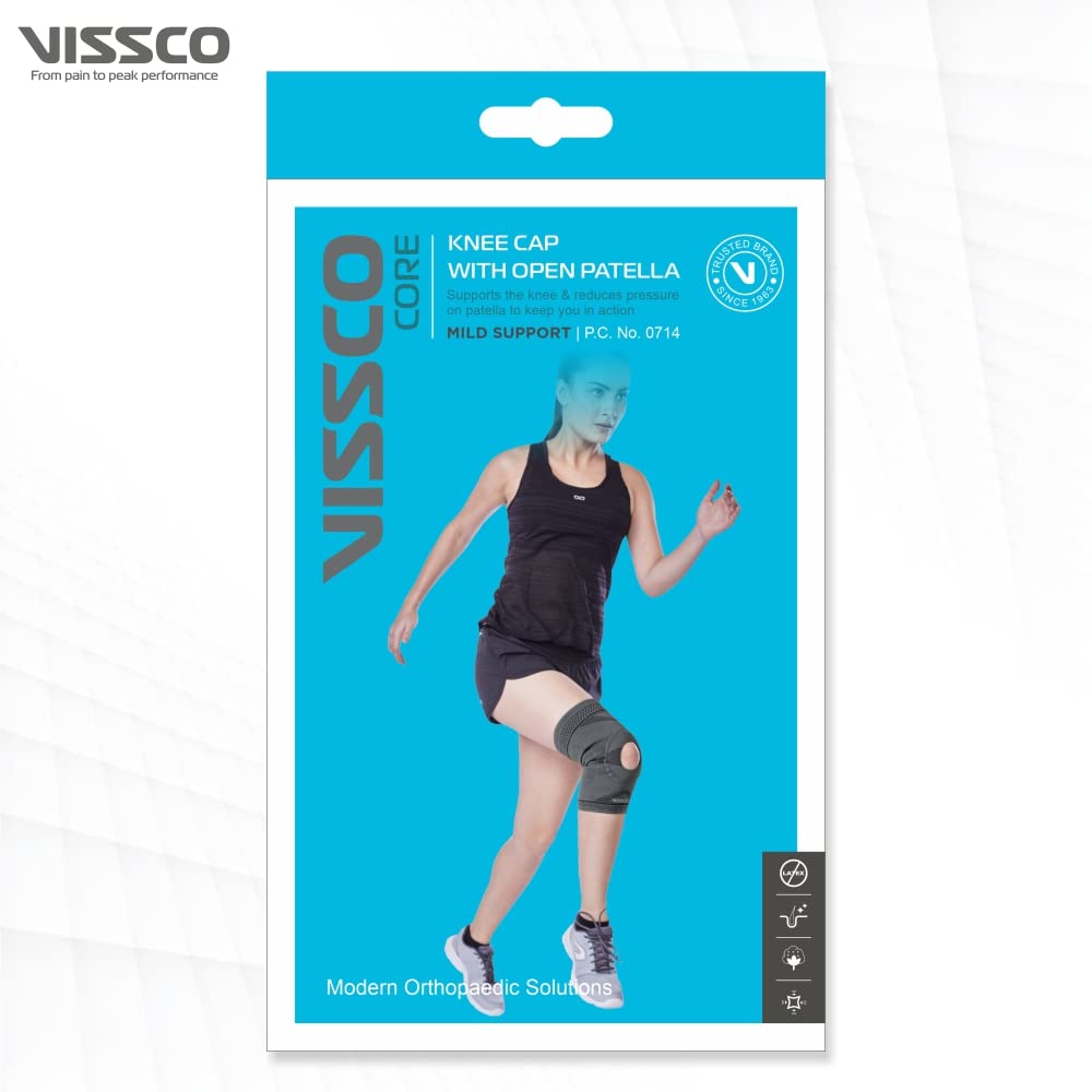 VISSCO KNEE CAP WITH OPEN PATELLA- GREY (SINGLE PEICE)