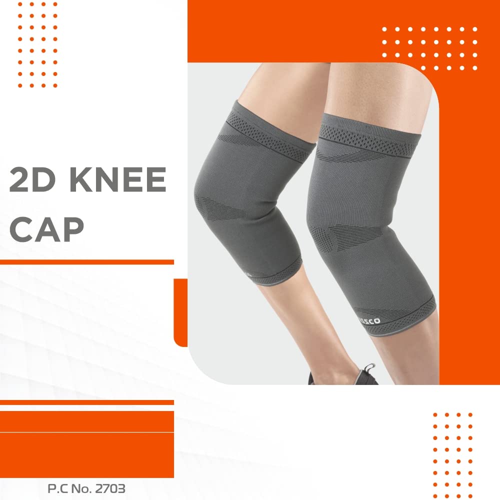 VISSCO STRECHABLE 2D KNEE CAP | IDEAL MILD SUPPORT FOR FREE KNEE MOVEMENT - GREY