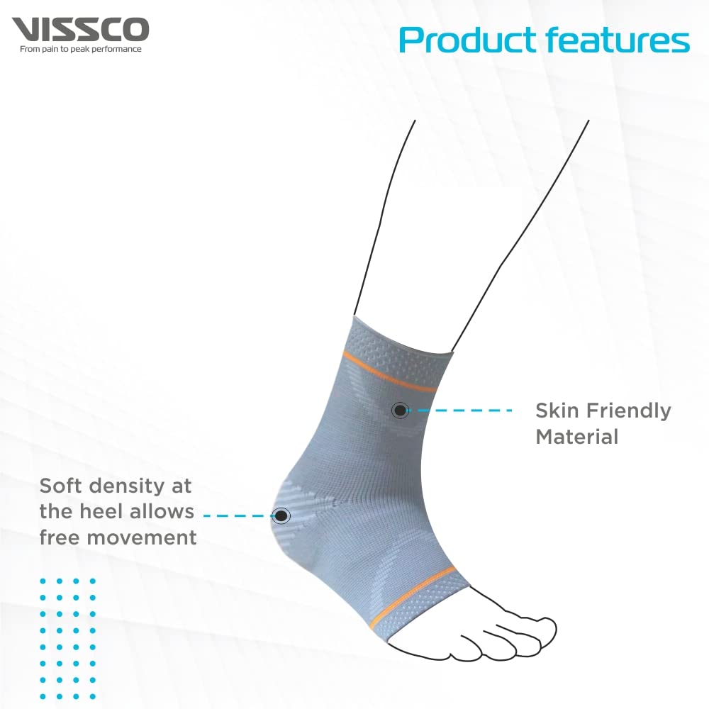 VISSCO ANKLE SUPPORT WITH SILICONE PRESSURE PAD (GREY)