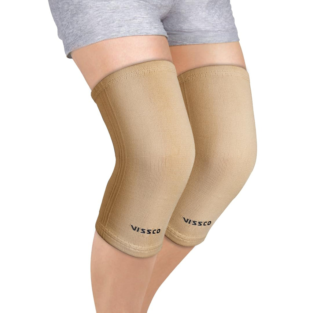 VISSCO TUBULAR ELASTIC KNEE CAP | MILD SUPPORT FOR FREE KNEE MOVEMENT (BEIGE)