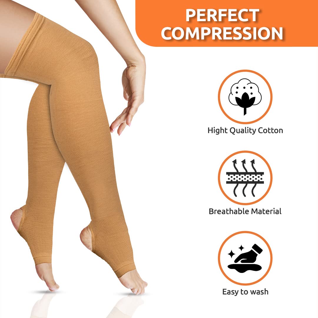 VISSCO VEIN VARICOSE STOCKINGS | PROVIDES LEG COMPRESSIONS TO IMPROVE BLOOD CIRCULATION & RELIEVES PAIN (BEIGE)
