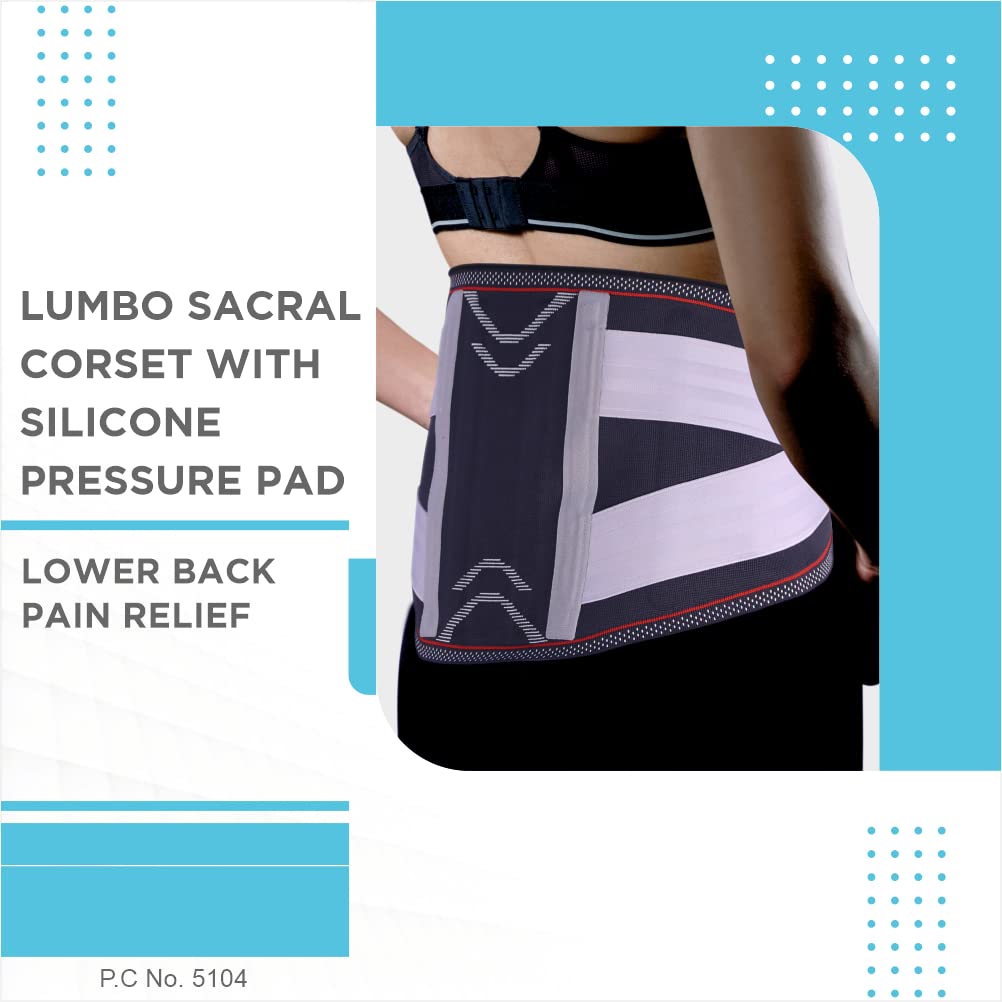 VISSCO LUMBO SACRAL CORSET WITH SILICONE PRESSURE PAD & DOUBLE STRAPS (MODERATE SUPPORT)- GREY