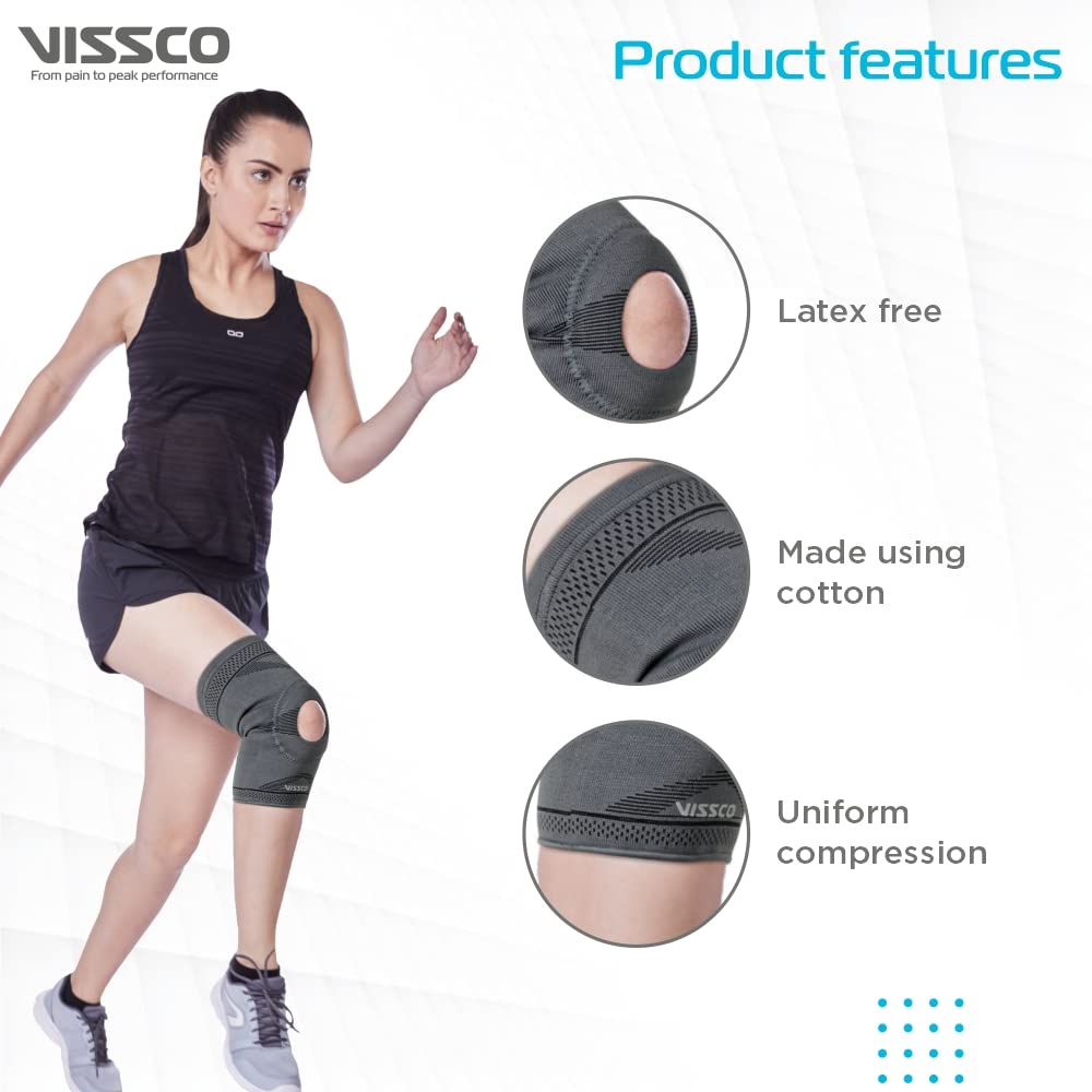 VISSCO KNEE CAP WITH OPEN PATELLA- GREY (SINGLE PEICE)