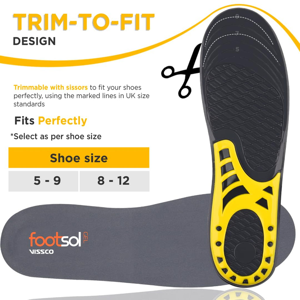 VISSCO FOOTSOL PREMIUM GEL INSOLES FOR ALL DAY COMFORT & PAIN RELIEF