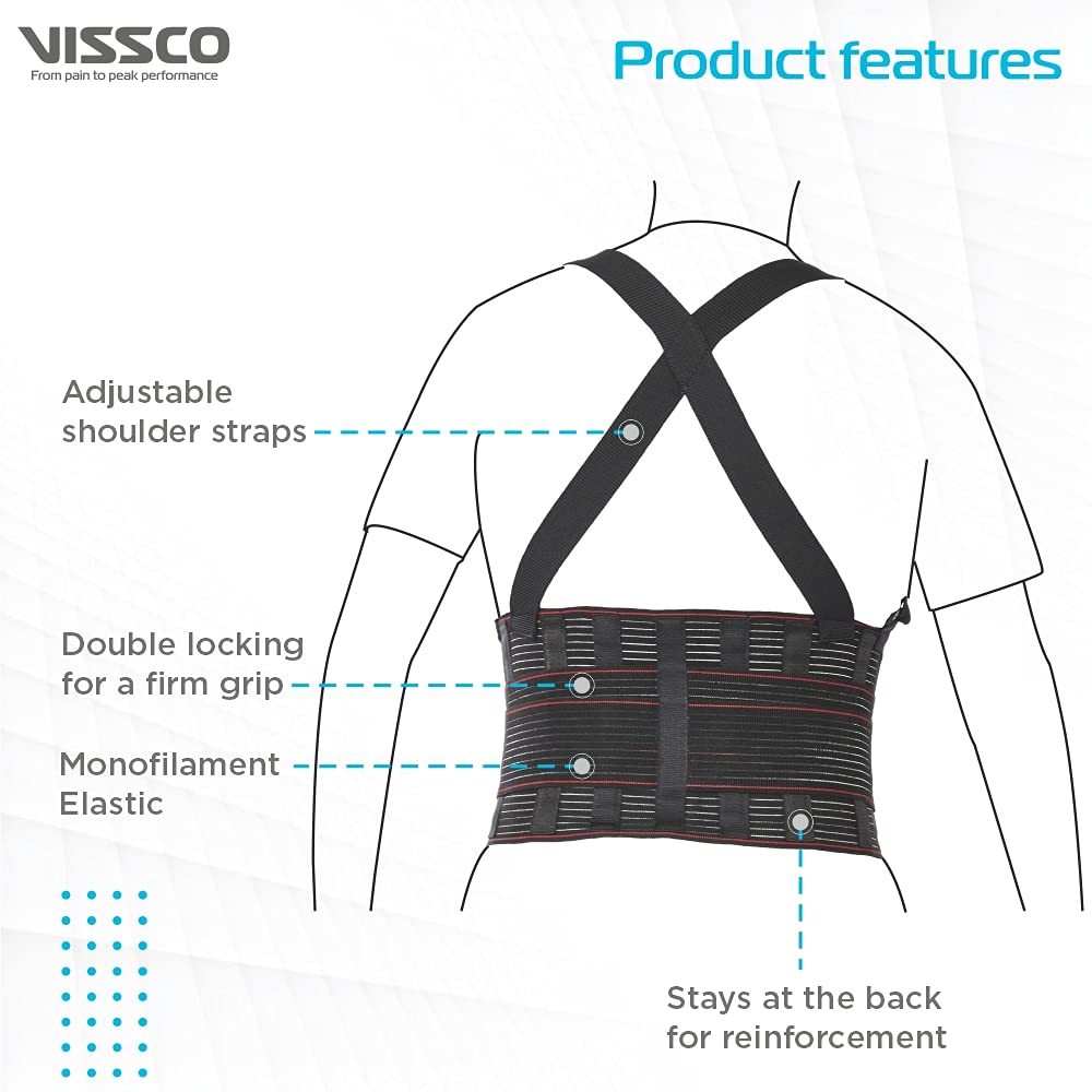 VISSCO INDUSTRIAL BACK SUPPORT (MODERATE SUPPORT) FOR LIFTING HEAVY MATERIAL/ GOODS- BLACK
