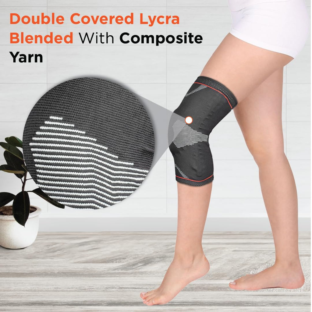 VISSCO PATELLA & LIGAMENT ASSISTED KNEE SUPPORT WITH SILICONE PRESSURE PAD - BLACK (SINGLE PIECE)