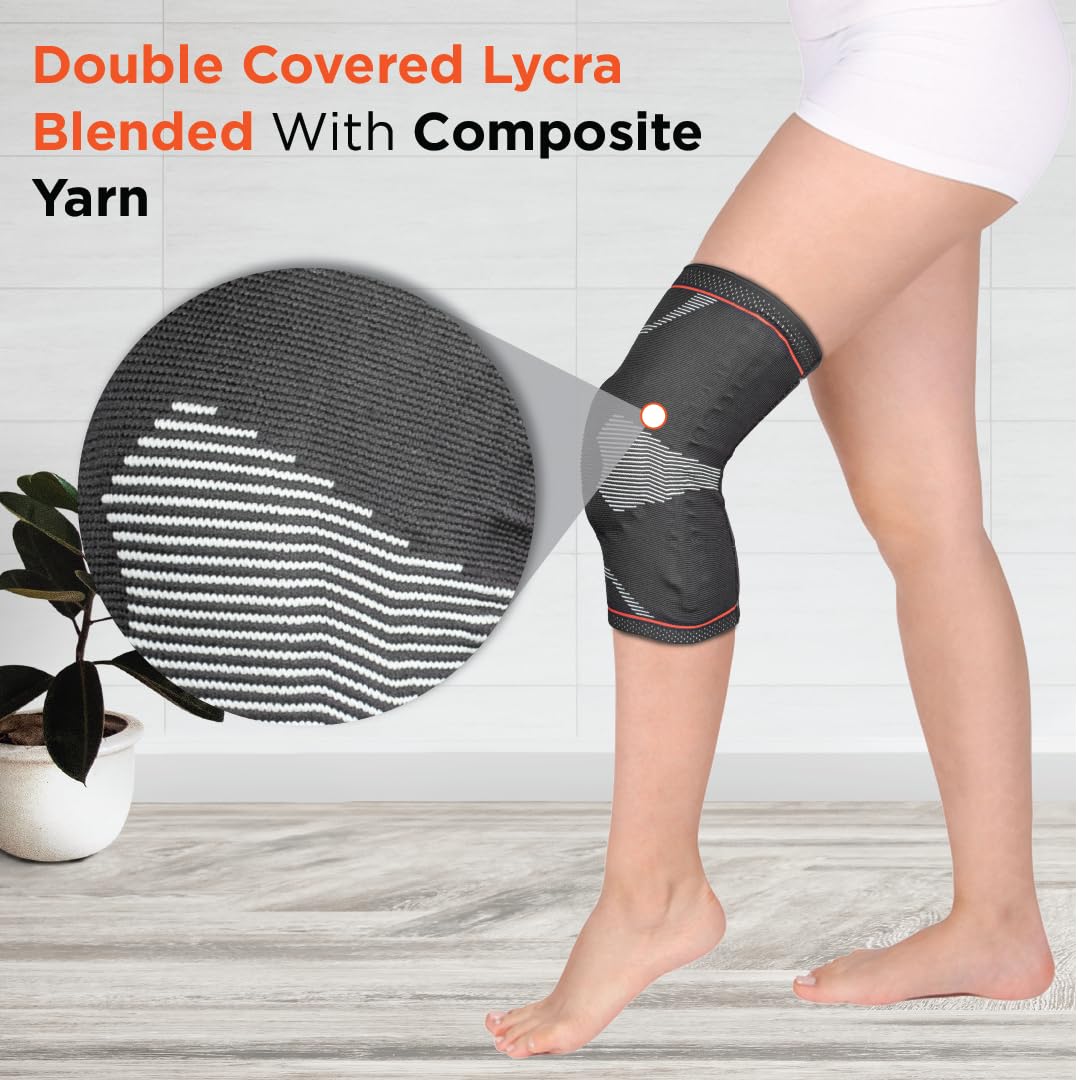VISSCO PATELLA & LIGAMENT ASSISTED KNEE SUPPORT WITH SILICONE PRESSURE PAD - BLACK (SINGLE PIECE)