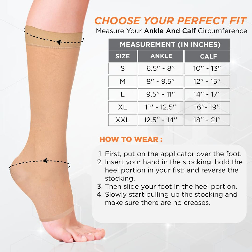 VISSCO MEDICAL COMPRESSION STOCKING- CLASS 2 KNEE LENGTH | MILD SUPPORT (BEIGE)