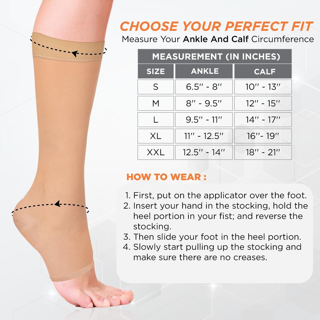 VISSCO MEDICAL COMPRESSION STOCKING- CLASS 2 KNEE LENGTH | MILD SUPPORT (BEIGE)