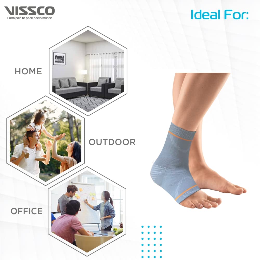 VISSCO ANKLE SUPPORT WITH SILICONE PRESSURE PAD (GREY)