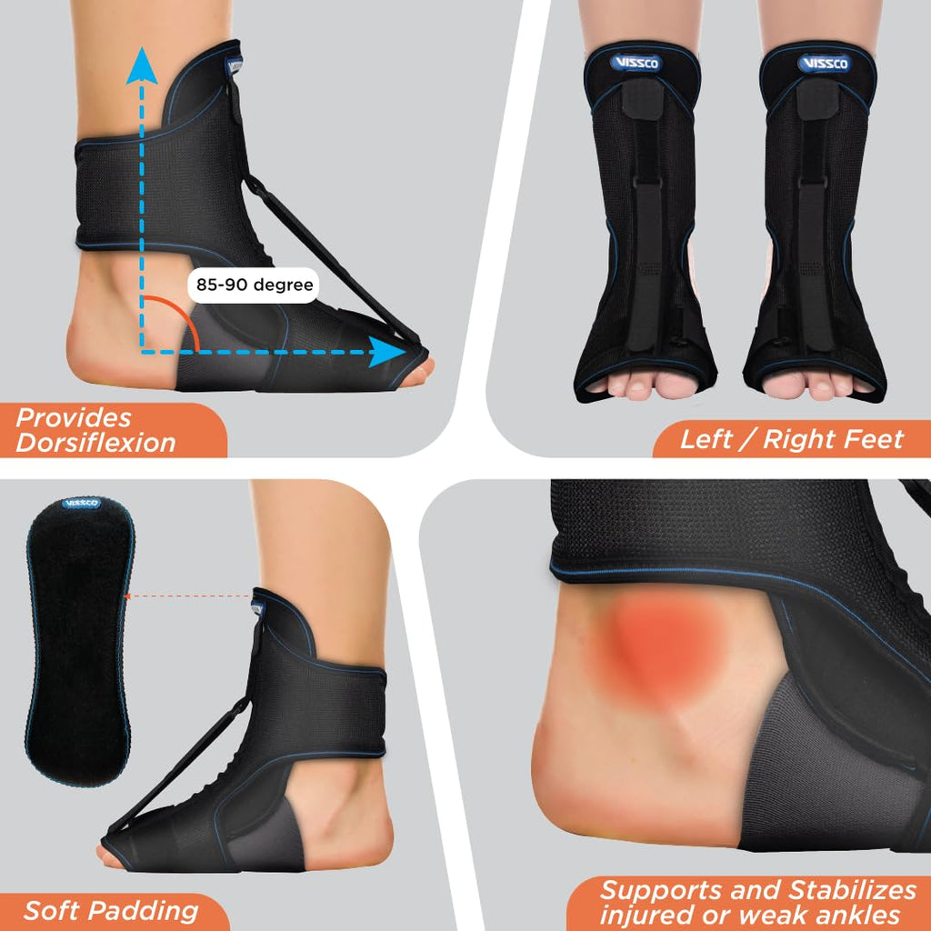 VISSCO FOOT RAISER WITH DETACHABLE SPLINTS, SUPPORT FOR PLANTAR FASCIITIS (BLACK)