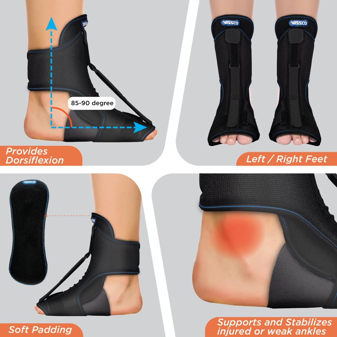 VISSCO FOOT RAISER WITH DETACHABLE SPLINTS, SUPPORT FOR PLANTAR FASCIITIS (BLACK)