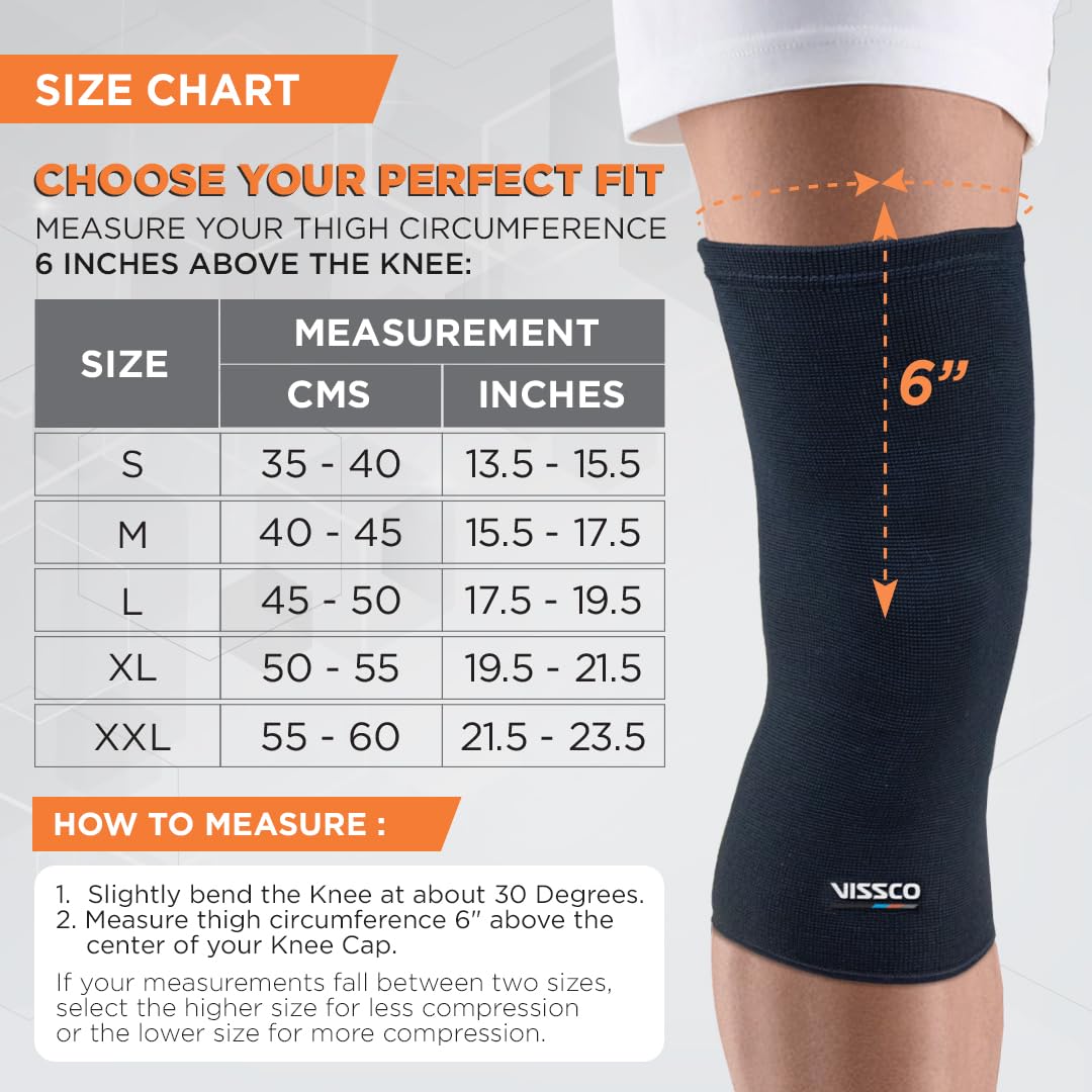 VISSCO SPRO KNEE CAP PLUS | IDEAL MILD SUPPORT FOR FREE KNEE MOVEMENT- BLACK (IN PAIR)
