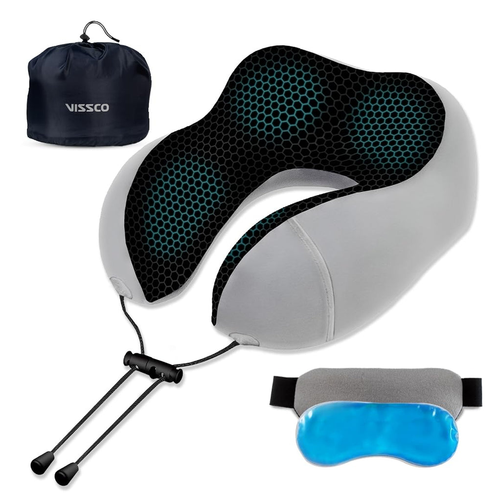 VISSCO TRA-WELL ERGONOMIC NECK PILLOW WITH SLEEPING GEL EYE MASK
