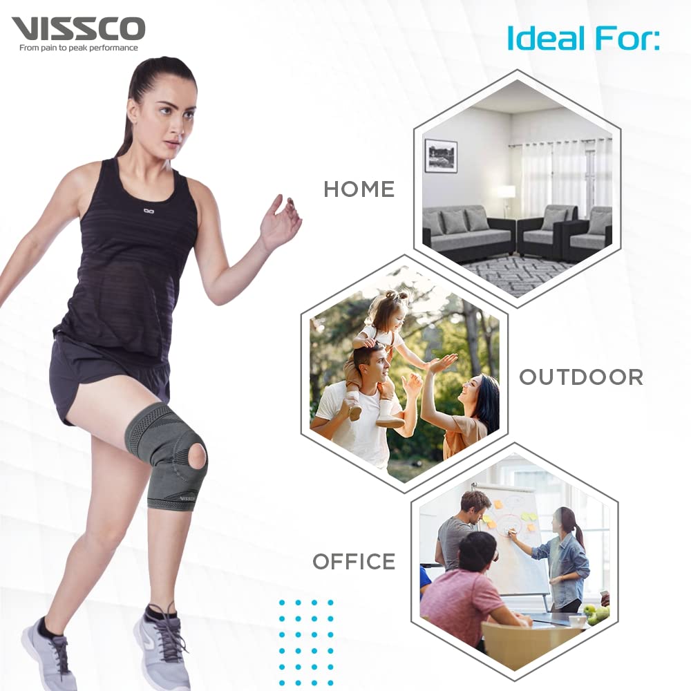 VISSCO KNEE CAP WITH OPEN PATELLA- GREY (SINGLE PEICE)