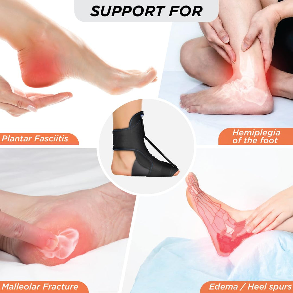 VISSCO FOOT RAISER WITH DETACHABLE SPLINTS, SUPPORT FOR PLANTAR FASCIITIS (BLACK)