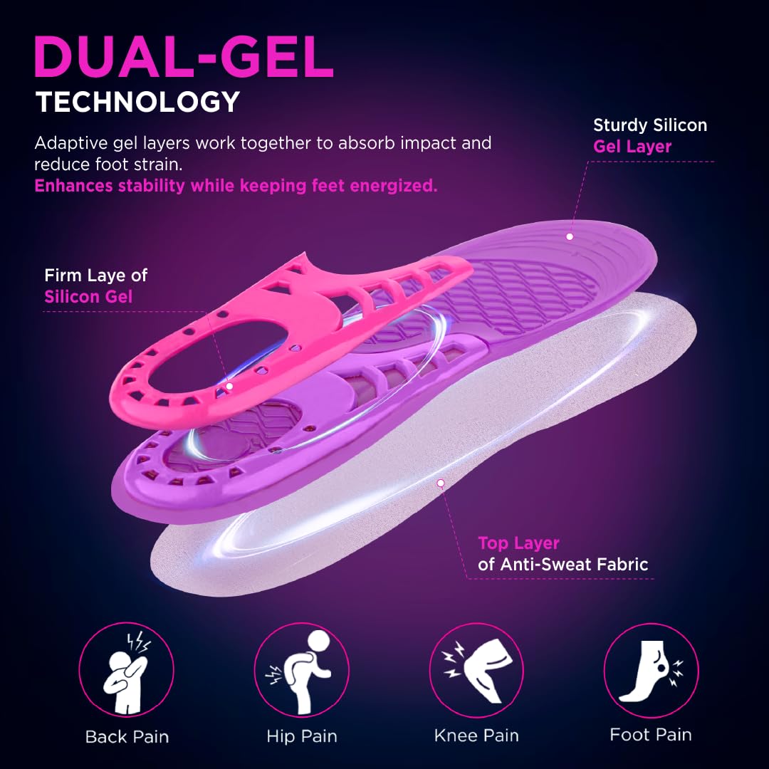 VISSCO FOOTSOL PREMIUM GEL INSOLES FOR ALL DAY COMFORT & PAIN RELIEF - FOR WOMEN ( SHOE SIZE 5-9)