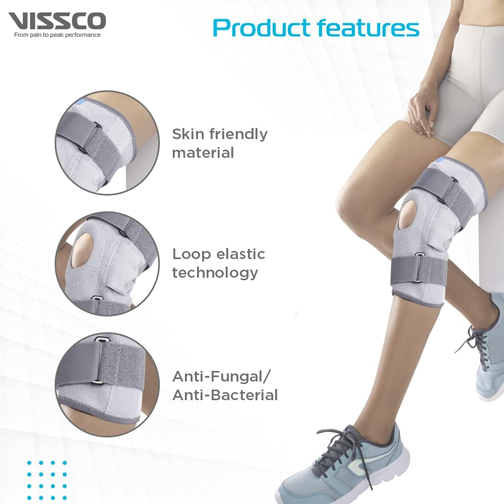VISSCO STRACHABLE HINGED ELASTC WITH OPEN PATELLA - GREY (SINGLE PIECE)