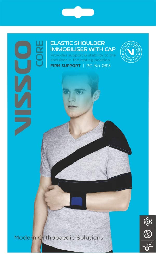 VISSCO ELASTIC SHOULDER IMMOBILIZER WITH CAP (FIRM SUPPORT) - BLACK