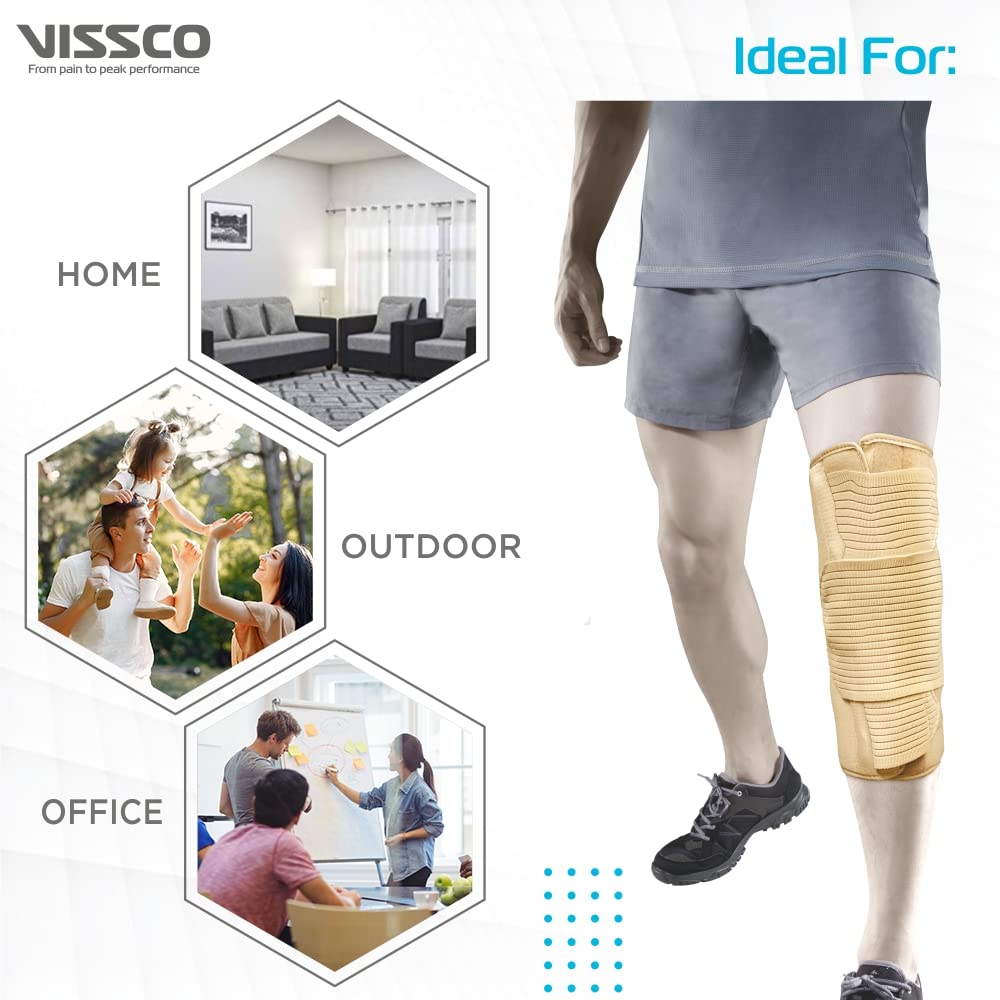 VISSCO KNEE BRACE - SHORT (14" BRACE) IDEAL FIRM KNEE SUPPORT THAT LIMITS KNEE MOTION - BEIGE