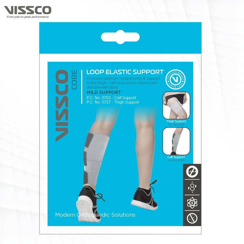 VISSCO LOOP ELASTIC CALF SUPPORT | PROVIDE MILD COMPRESSION TO RELIEF CALF PAIN- GREY (SINGLE PIECE)