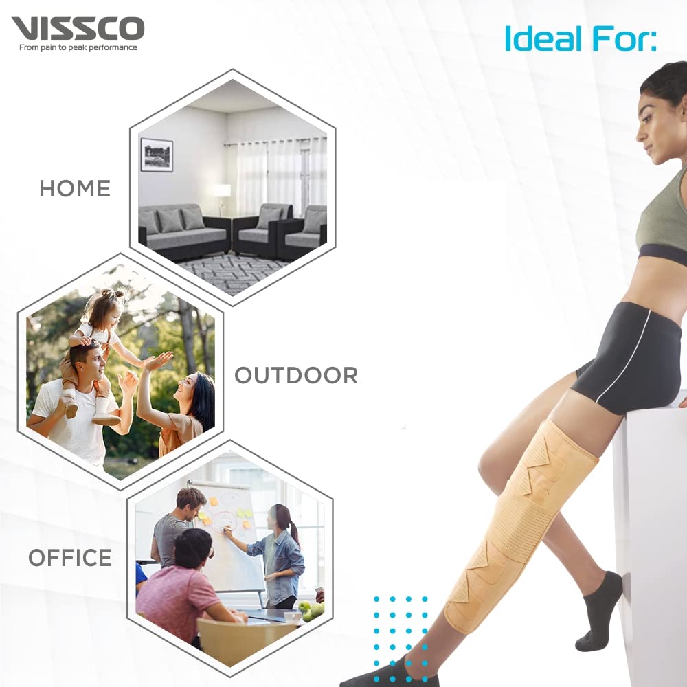 VISSCO KNEE BRACE - LONG (19" BRACE) | IDEAL FIRM KNEE SUPPORT THAT LIMITS KNEE MOTION & STABILIZES KNEE- BEIGE