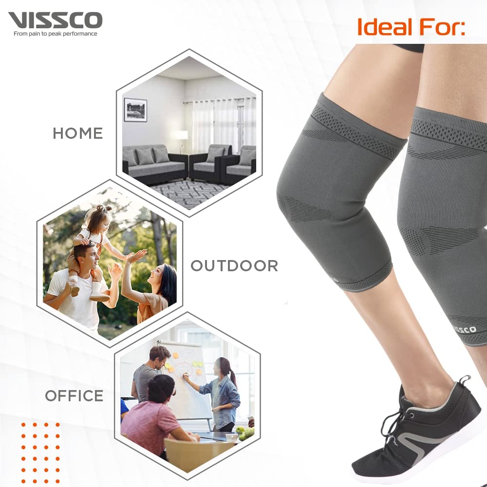 VISSCO STRECHABLE 2D KNEE CAP | IDEAL MILD SUPPORT FOR FREE KNEE MOVEMENT - GREY