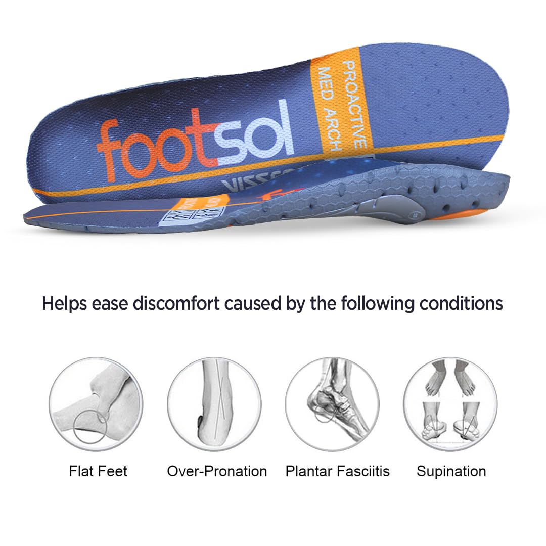 VISSCO FOOTSOL SHOE INSOLES FOR MEDIUM ARCH, INSOLES FOR HEEL PAIN, OVER PRONATION, FOOT PAIN, LEG PAIN.